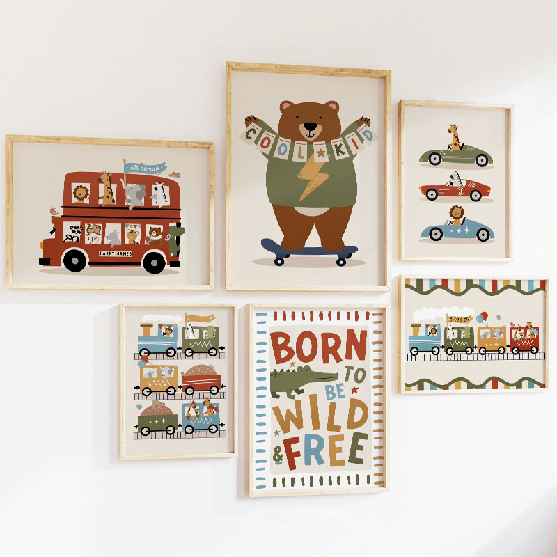 Funny Cartoon Animals Car Bus  - Baby Nursery Animal Pictures avaliação e preço