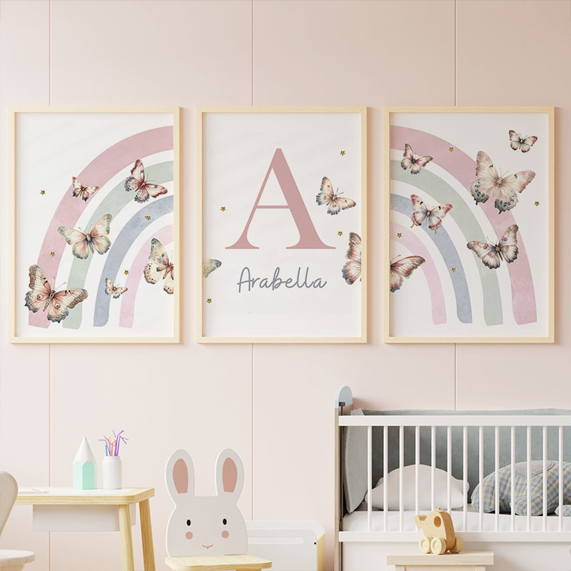 Pink Rainbow Butterfly Custom  - Baby Nursery Animal Pictures avaliação e preço