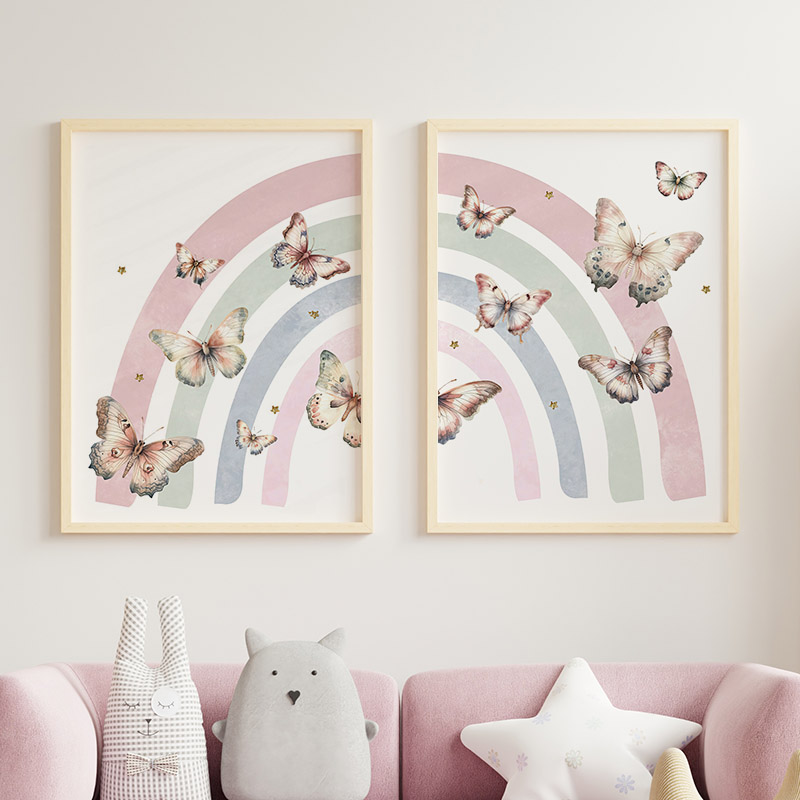 Pink Rainbow Butterfly Custom  - Baby Nursery Animal Pictures avaliação e preço