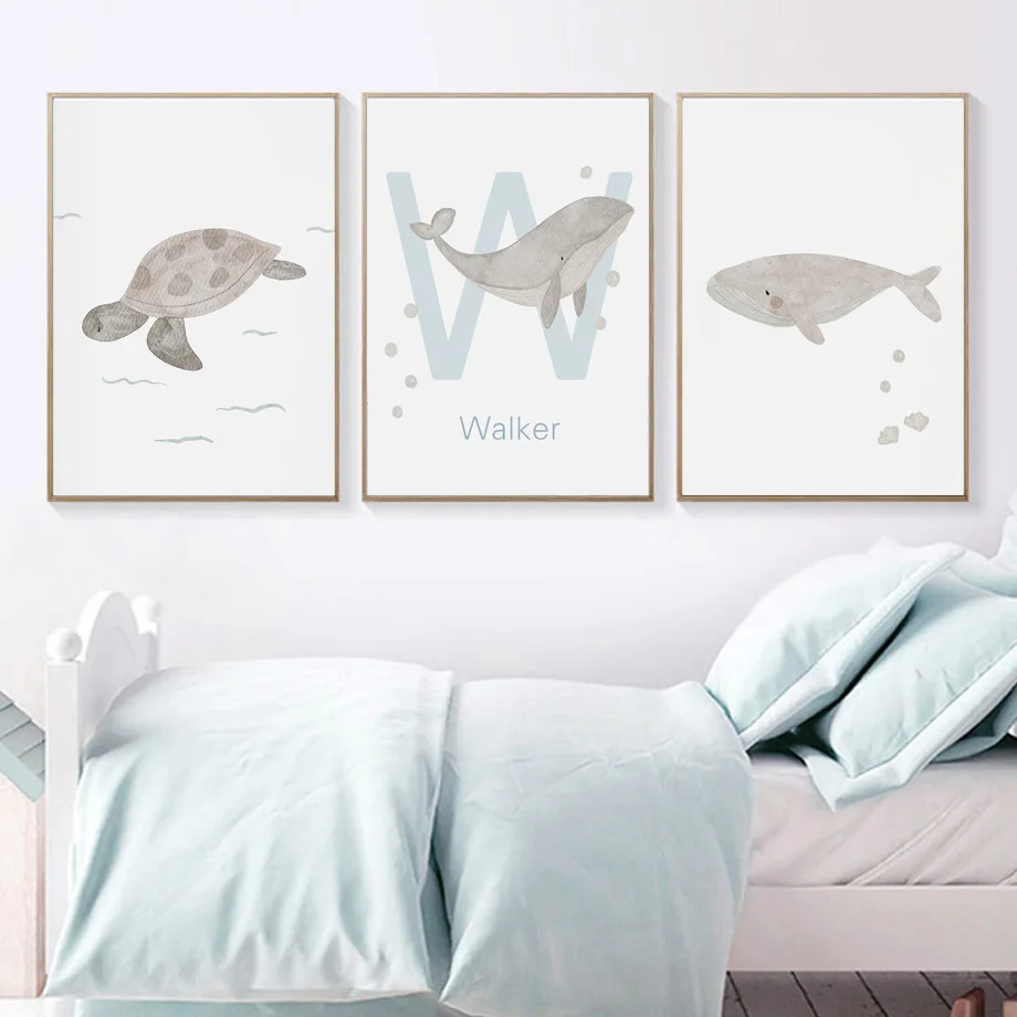 Custom Name Whale Octopus Turt - Baby Nursery Animal Pictures avaliação e preço